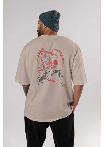 Spiderman (16) Arka Baskılı Bej Oversize T-Shirt Bisiklet Yaka Pamuk Erkek Kadın fırsatları