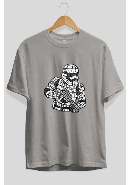 First Order Ön Baskılı Gri Oversize T-Shirt Unisex Erkek Kadın Bisiklet Yaka fiyatları
