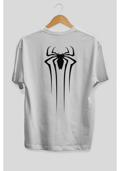 Spiderman Arka Baskılı Beyaz Oversize T-Shirt Erkek Kadın Bisiklet Yaka fiyatları