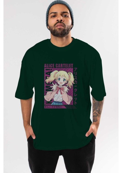Alice Cartelet 12 Anime Ön Baskılı Zümrüt Yeşili Oversize T-Shirt Erkek Kadın