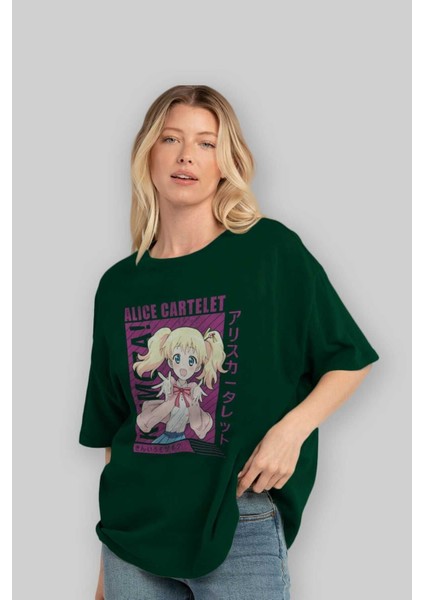 Alice Cartelet 12 Anime Ön Baskılı Zümrüt Yeşili Oversize T-Shirt Erkek Kadın fırsatları