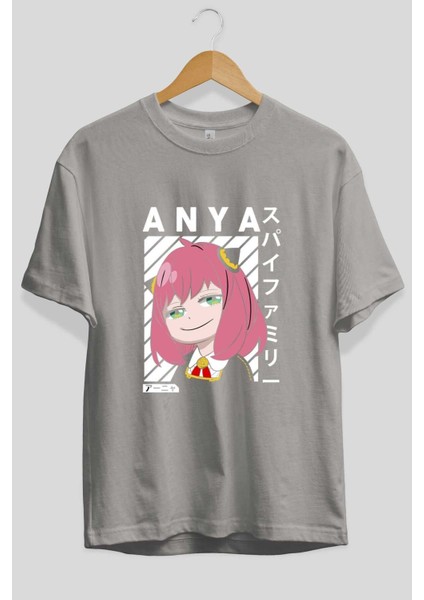 Anya Spyx Famıly Anime Ön Baskılı Gri Oversize T-Shirt %100 Pamuk Erkek Kadın fiyatları