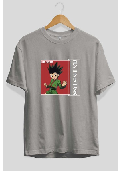 Gon Freecss Hunter x Hunter 5 Anime Ön Baskılı Gri Oversize T-Shirt %100 Pamuk Erkek Kadın fiyatları