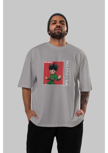Gon Freecss Hunter x Hunter 5 Anime Ön Baskılı Gri Oversize T-Shirt %100 Pamuk Erkek Kadın indirimleri