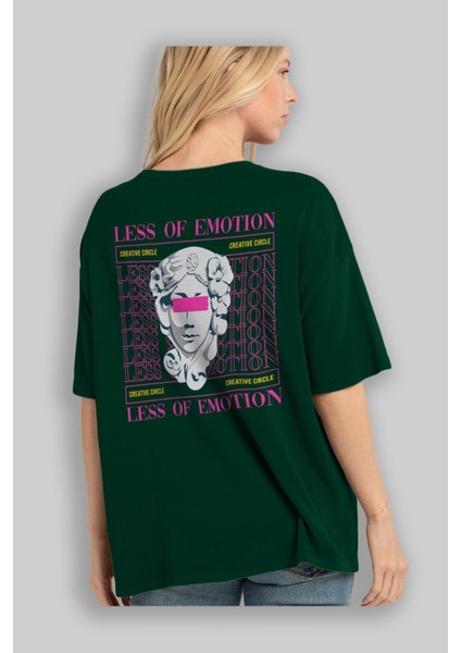 Less Of Emotion Arka Baskılı Zümrüt Yeşili Oversize T-Shirt Unisex Erkek Kadın Bisiklet Yaka fırsatları