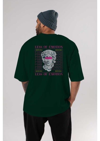 Less Of Emotion Arka Baskılı Zümrüt Yeşili Oversize T-Shirt Unisex Erkek Kadın Bisiklet Yaka indirimleri