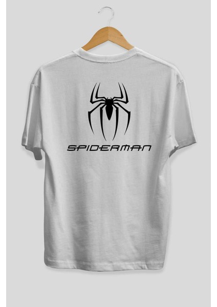Spiderman Arka Baskılı Beyaz Oversize T-Shirt Erkek Kadın Bisiklet Yaka fiyatları