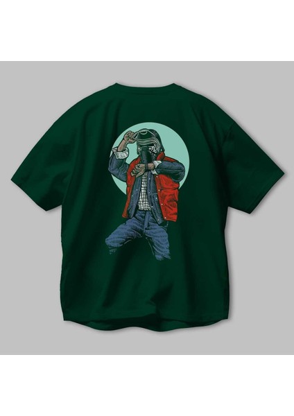 Kylo Mcfly Arka Baskılı Zümrüt Yeşili Oversize T-Shirt Unisex Erkek Kadın Bisiklet Yaka modelleri