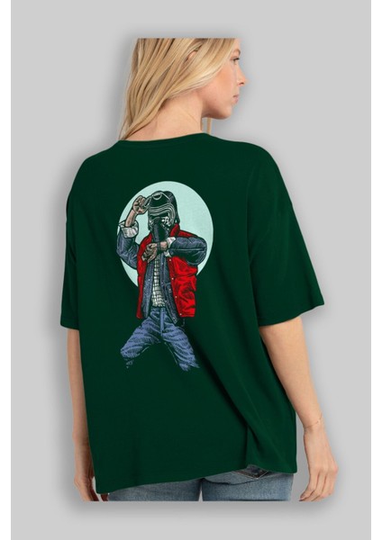 Kylo Mcfly Arka Baskılı Zümrüt Yeşili Oversize T-Shirt Unisex Erkek Kadın Bisiklet Yaka fırsatları
