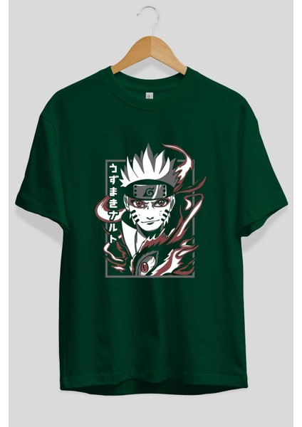 Narutomod Anime Ön Baskılı Zümrüt Yeşili Oversize T-Shirt Erkek Kadın fiyatları