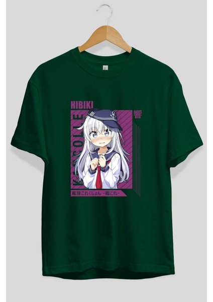 Hibiki 4 Anime Ön Baskılı Zümrüt Yeşili Oversize T-Shirt Erkek Kadın fiyatları