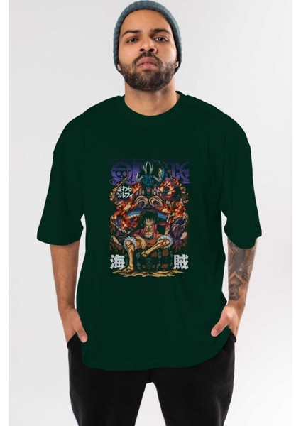 Monkey D. Luffy 2 Anime Ön Baskılı Zümrüt Yeşili Oversize T-Shirt Erkek Kadın