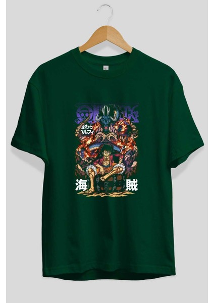Monkey D. Luffy 2 Anime Ön Baskılı Zümrüt Yeşili Oversize T-Shirt Erkek Kadın
