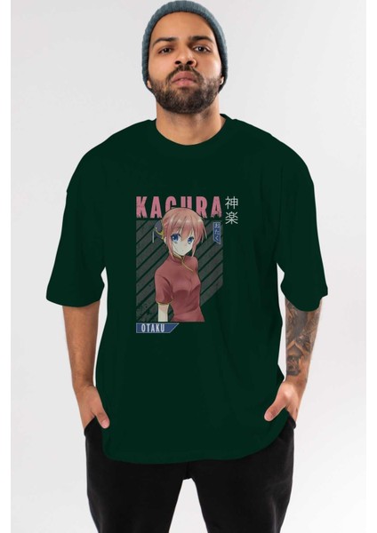 Kagura Gıntama Anime Ön Baskılı Zümrüt Yeşili Oversize T-Shirt Erkek Kadın