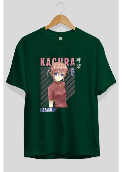 Kagura Gıntama Anime Ön Baskılı Zümrüt Yeşili Oversize T-Shirt Erkek Kadın fiyatları