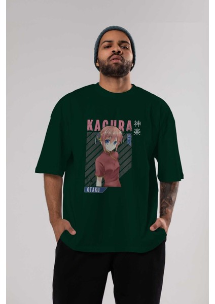 Kagura Gıntama Anime Ön Baskılı Zümrüt Yeşili Oversize T-Shirt Erkek Kadın indirimleri
