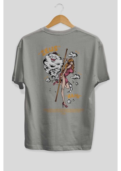 Zeus Nami Anime Arka Baskılı Gri Oversize T-Shirt %100 Pamuk Erkek Kadın fiyatları