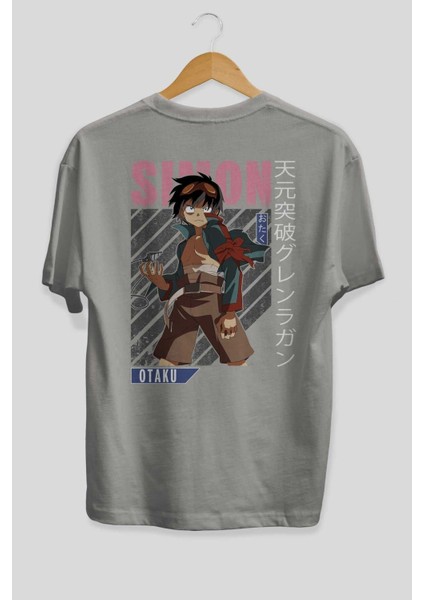 Simon 5 Anime Arka Baskılı Gri Oversize T-Shirt %100 Pamuk Erkek Kadın fiyatları