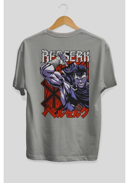 Guts Berserk Anime Arka Baskılı Gri Oversize T-Shirt %100 Pamuk Erkek Kadın fiyatları