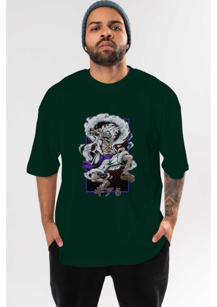 Monkey D. Luffy Gear5 Anime Ön Baskılı Zümrüt Yeşili Oversize T-Shirt Erkek Kadın