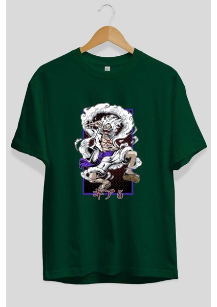 Monkey D. Luffy Gear5 Anime Ön Baskılı Zümrüt Yeşili Oversize T-Shirt Erkek Kadın fiyatları