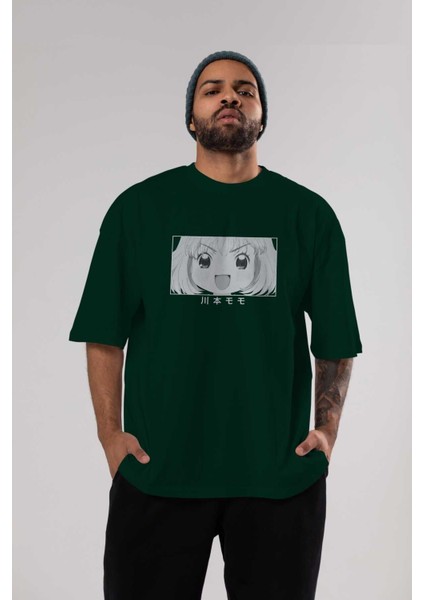 Momo Kawamoto 1 Anime Ön Baskılı Zümrüt Yeşili Oversize T-Shirt Erkek Kadın indirimleri