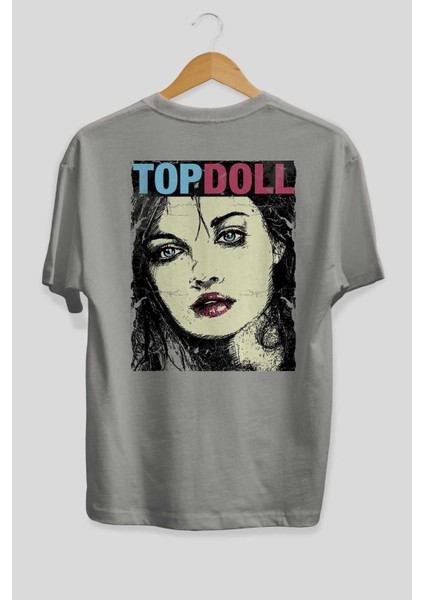 Topdoll Streetwear Arka Baskılı Gri Oversize T-Shirt Unisex Erkek Kadın Bisiklet Yaka fiyatları