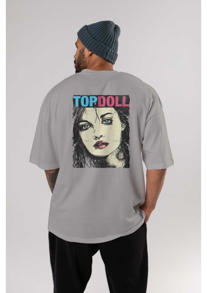 Topdoll Streetwear Arka Baskılı Gri Oversize T-Shirt Unisex Erkek Kadın Bisiklet Yaka fırsatları