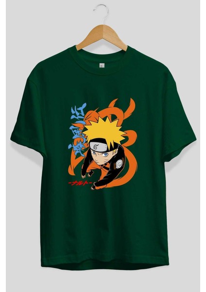 Naruto Uzumaki 1 Anime Ön Baskılı Zümrüt Yeşili Oversize T-Shirt Erkek Kadın fiyatları