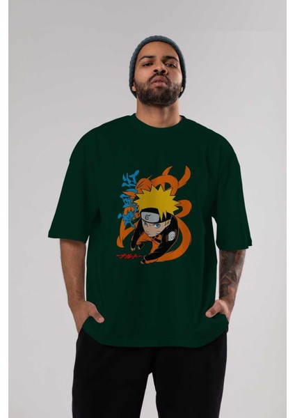 Naruto Uzumaki 1 Anime Ön Baskılı Zümrüt Yeşili Oversize T-Shirt Erkek Kadın indirimleri