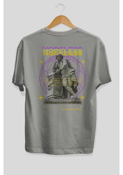 Hopeless Arka Baskılı Gri Oversize T-Shirt Unisex Erkek Kadın Bisiklet Yaka fiyatları