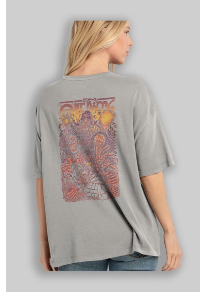 One Pıece Anime Arka Baskılı Gri Oversize T-Shirt %100 Pamuk Erkek Kadın modelleri
