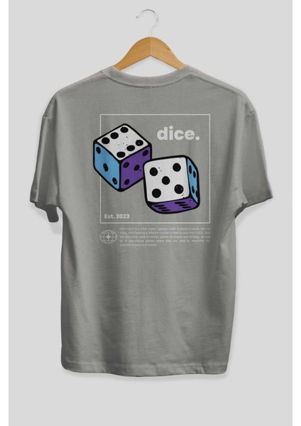 Dice Yazılı Arka Baskılı Gri Oversize T-Shirt Unisex Erkek Kadın Bisiklet Yaka fiyatları