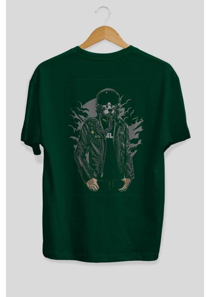 Sky Fighter Arka Baskılı Zümrüt Yeşili Oversize T-Shirt Erkek Kadın Bisiklet Yaka fiyatları
