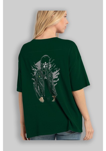 Sky Fighter Arka Baskılı Zümrüt Yeşili Oversize T-Shirt Erkek Kadın Bisiklet Yaka fırsatları