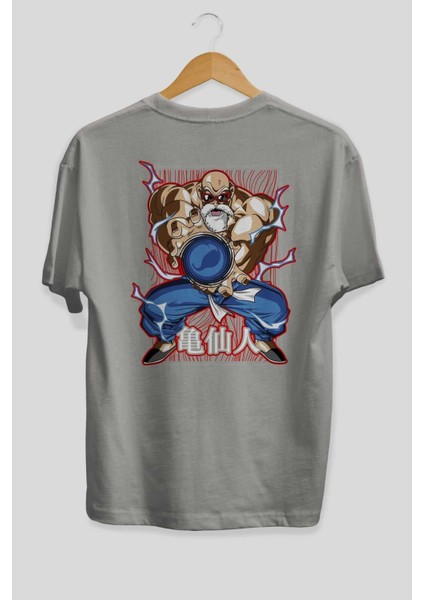 Dragonball Maestroroshi Anime Arka Baskılı Gri Oversize T-Shirt %100 Pamuk Erkek Kadın fiyatları