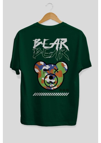 Bear Bear Arka Baskılı Zümrüt Yeşili Oversize T-Shirt Unisex Erkek Kadın Bisiklet Yaka fiyatları