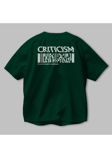 Criticism Streetwear Arka Baskılı Zümrüt Yeşili Oversize T-Shirt Unisex Erkek Kadın Bisiklet Yaka modelleri