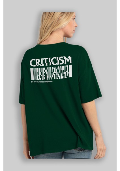Criticism Streetwear Arka Baskılı Zümrüt Yeşili Oversize T-Shirt Unisex Erkek Kadın Bisiklet Yaka fırsatları