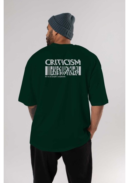 Criticism Streetwear Arka Baskılı Zümrüt Yeşili Oversize T-Shirt Unisex Erkek Kadın Bisiklet Yaka indirimleri
