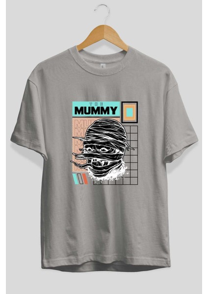 The Mummy 2 Ön Baskılı Gri Oversize T-Shirt Unisex Erkek Kadın Bisiklet Yaka fiyatları