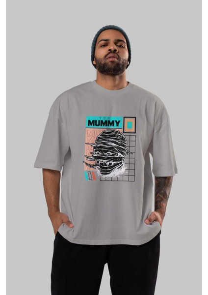 The Mummy 2 Ön Baskılı Gri Oversize T-Shirt Unisex Erkek Kadın Bisiklet Yaka indirimleri