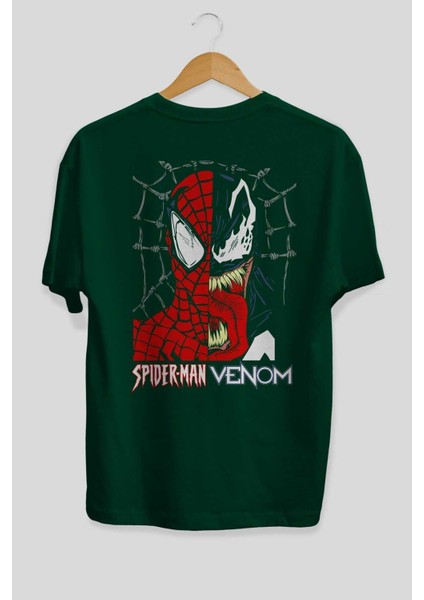 Spiderman Venom Arka Baskılı Zümrüt Yeşili Oversize T-Shirt Bisiklet Yaka Erkek Kadın fiyatları