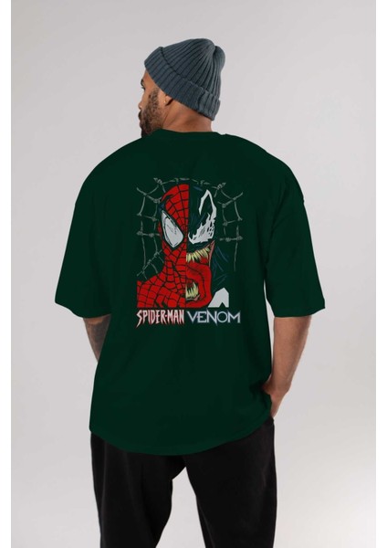 Spiderman Venom Arka Baskılı Zümrüt Yeşili Oversize T-Shirt Bisiklet Yaka Erkek Kadın indirimleri