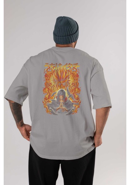 Naruto Itachı Uchıha Anime Arka Baskılı Gri Oversize T-Shirt %100 Pamuk Erkek Kadın