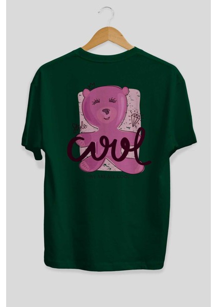 Cool Style Bear Arka Baskılı Zümrüt Yeşili Oversize T-Shirt Unisex Erkek Kadın Bisiklet Yaka fiyatları
