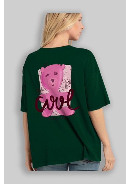 Cool Style Bear Arka Baskılı Zümrüt Yeşili Oversize T-Shirt Unisex Erkek Kadın Bisiklet Yaka fırsatları