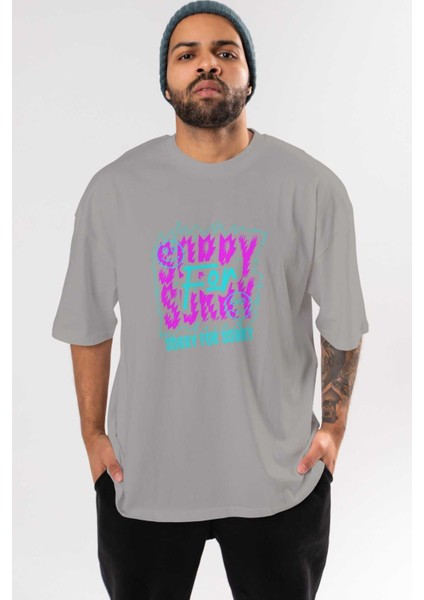 Sorry For Sorry Ön Baskılı Gri Oversize T-Shirt Unisex Erkek Kadın Bisiklet Yaka