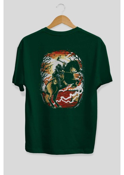 Headless Horseman Arka Baskılı Zümrüt Yeşili Oversize T-Shirt Unisex Erkek Kadın Bisiklet Yaka fiyatları