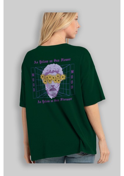 As Yellow As Sunflower Arka Baskılı Zümrüt Yeşili Oversize T-Shirt Unisex Erkek Kadın Bisiklet Yaka fırsatları